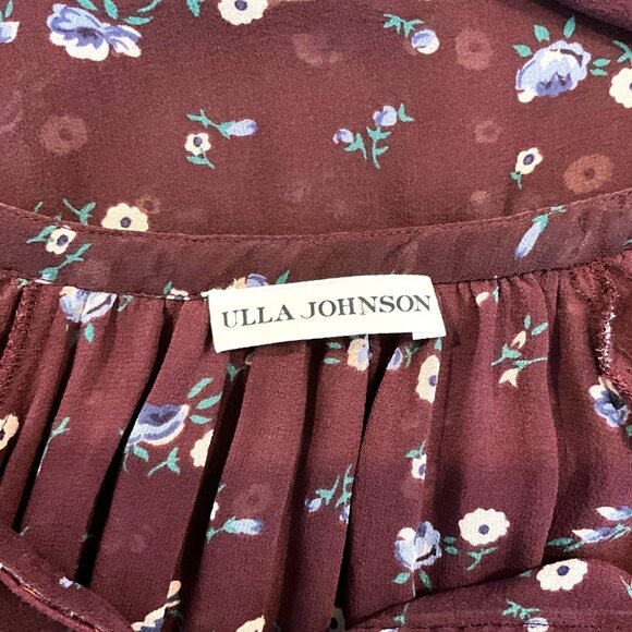 Ulla Johnson Lida Blouse Top Maroon Floral Silk Chiffon V-Neck Size 2 S Sheer - Picture 12 of 14